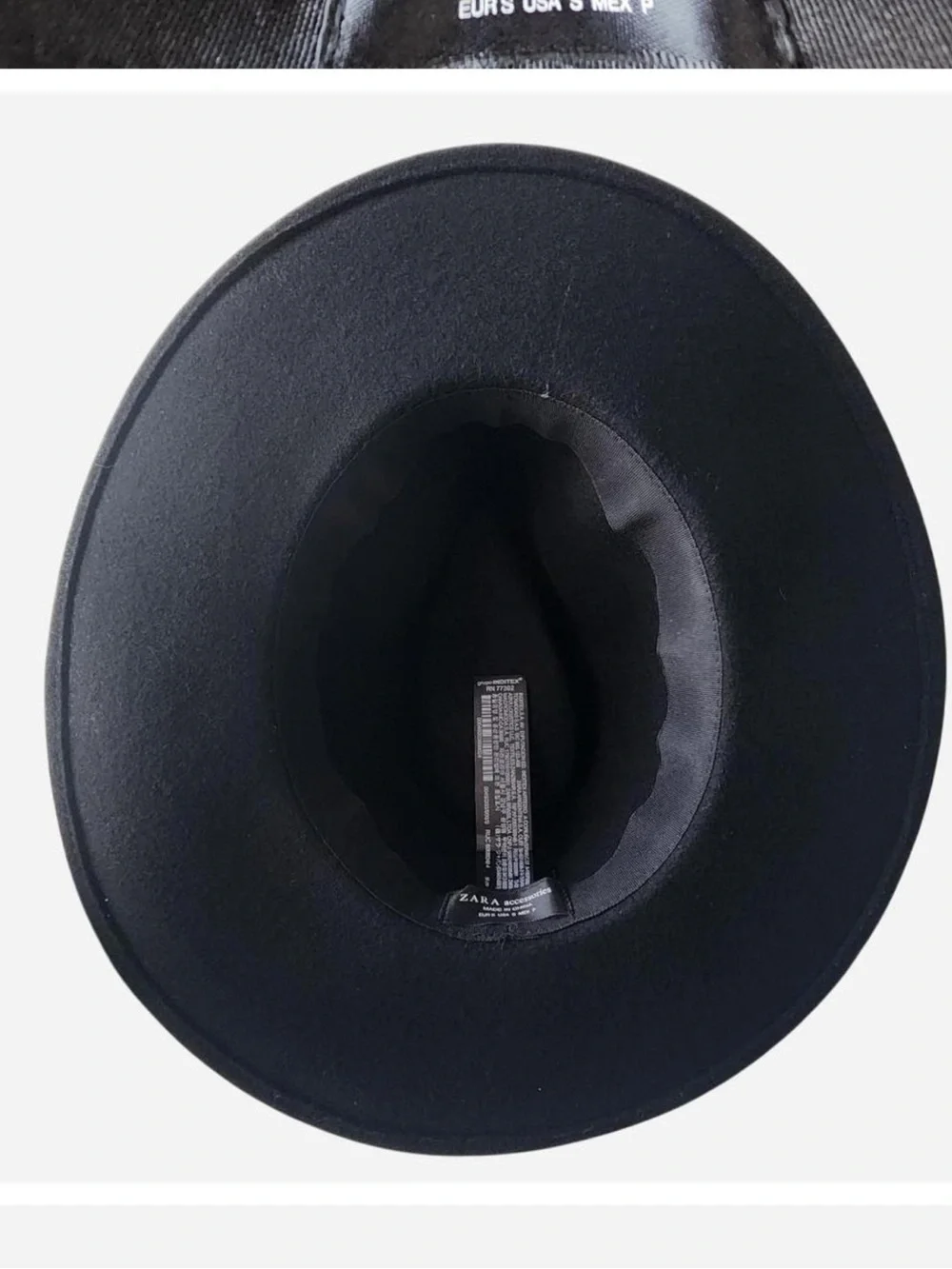 Zara Black Wide-Brim Wool with braided Gold Chain trim. Size OS